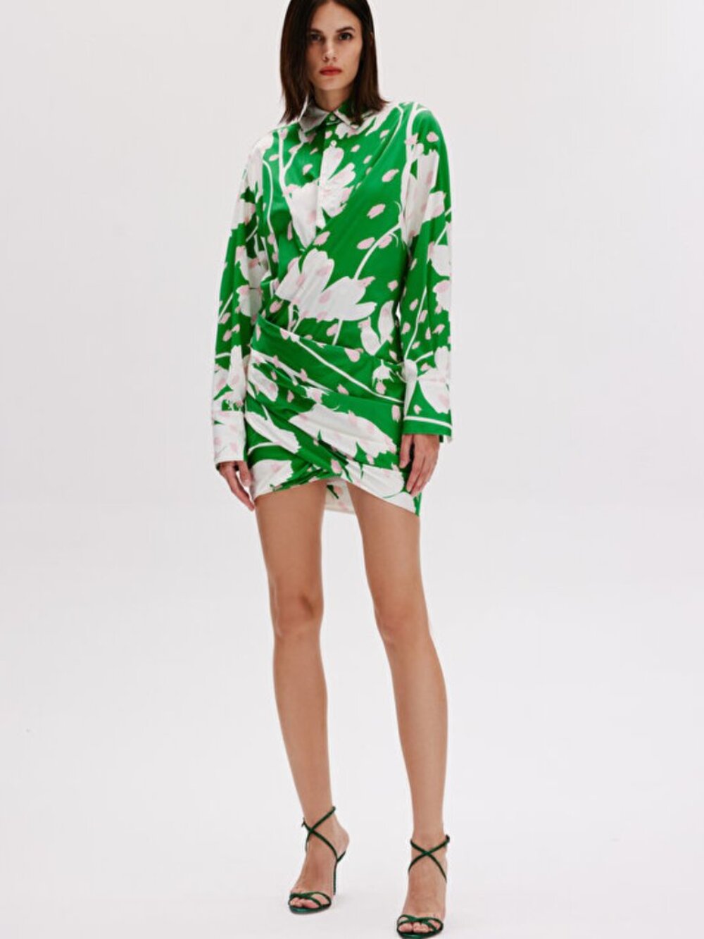 MONSE Shirtdress Floral Wrap Draped Asymmetric Collared Poplin Shirt Mini Dress